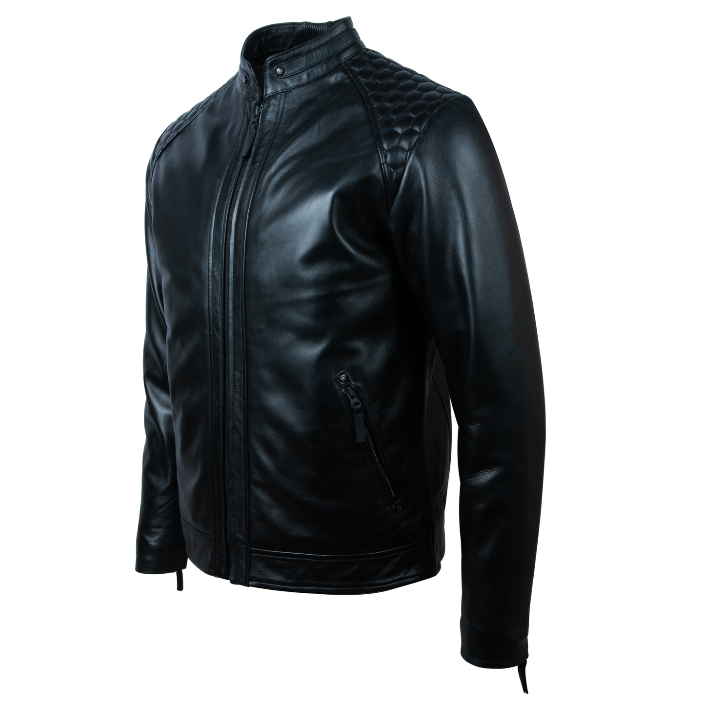 Men's Black Hex Honeycomb Leather Biker Jacket