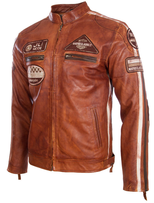 Men's Racing Biker Jacket - Sheepskin Nappa Leather