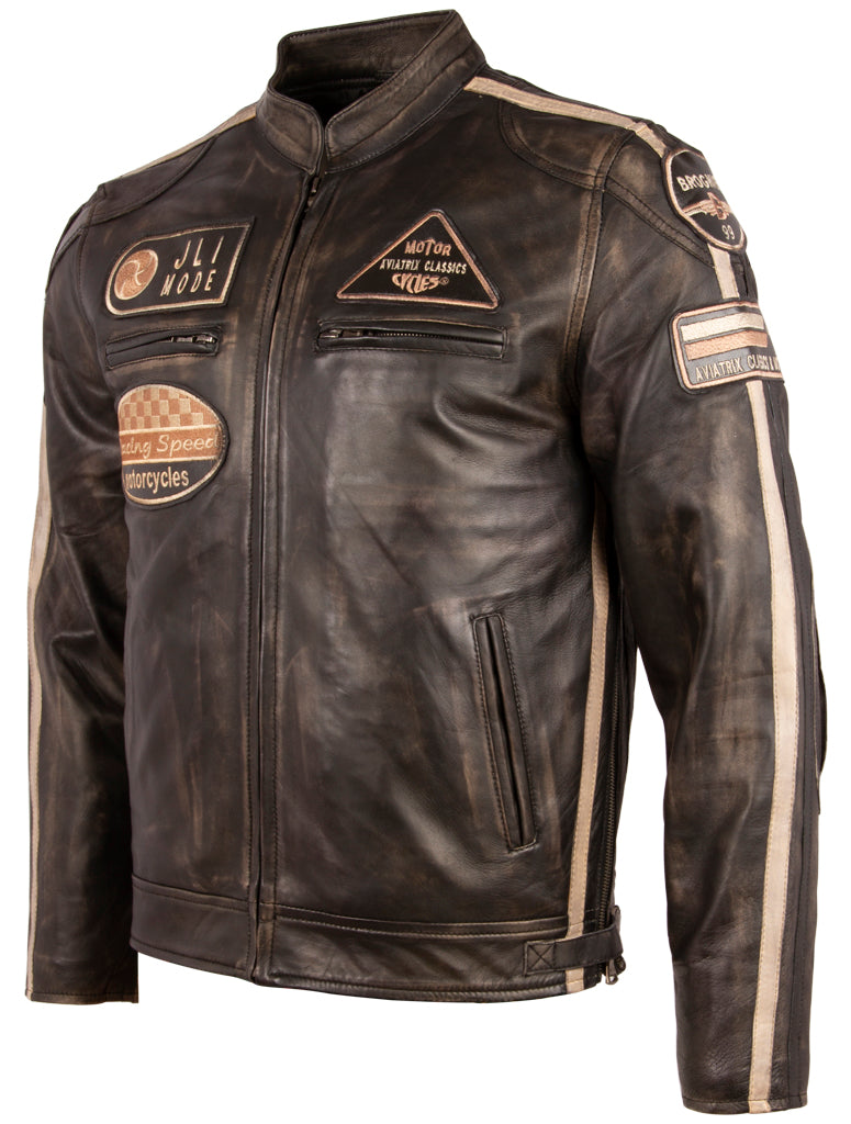 Men's Vegas Racing Biker Jacket - Sheepskin Leather