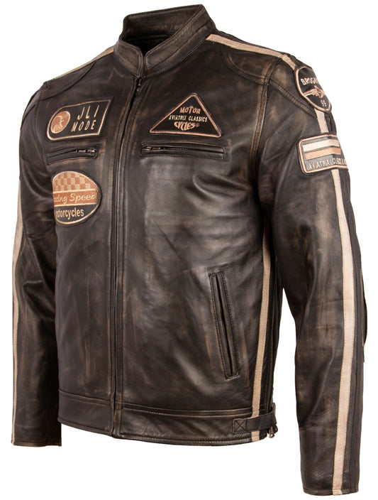 Men's Vegas Racing Biker Jacket - Sheepskin Leather