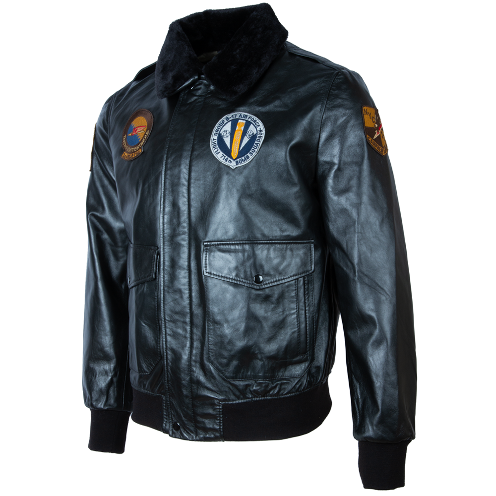 Men's Black Leather Aviator Bomber Jacket