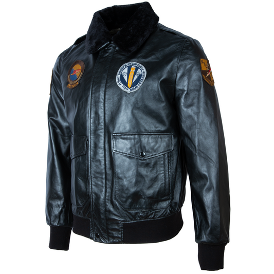 Men's Black Leather Aviator Bomber Jacket