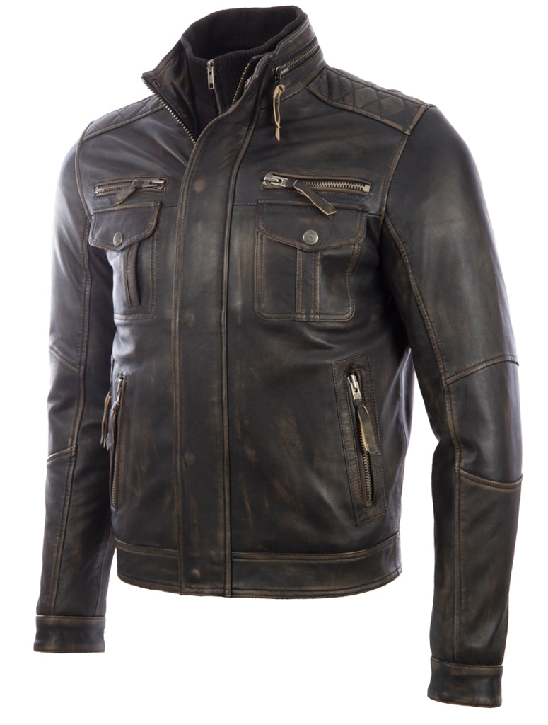 Men's Vintage Leather Biker Jacket - Vegas