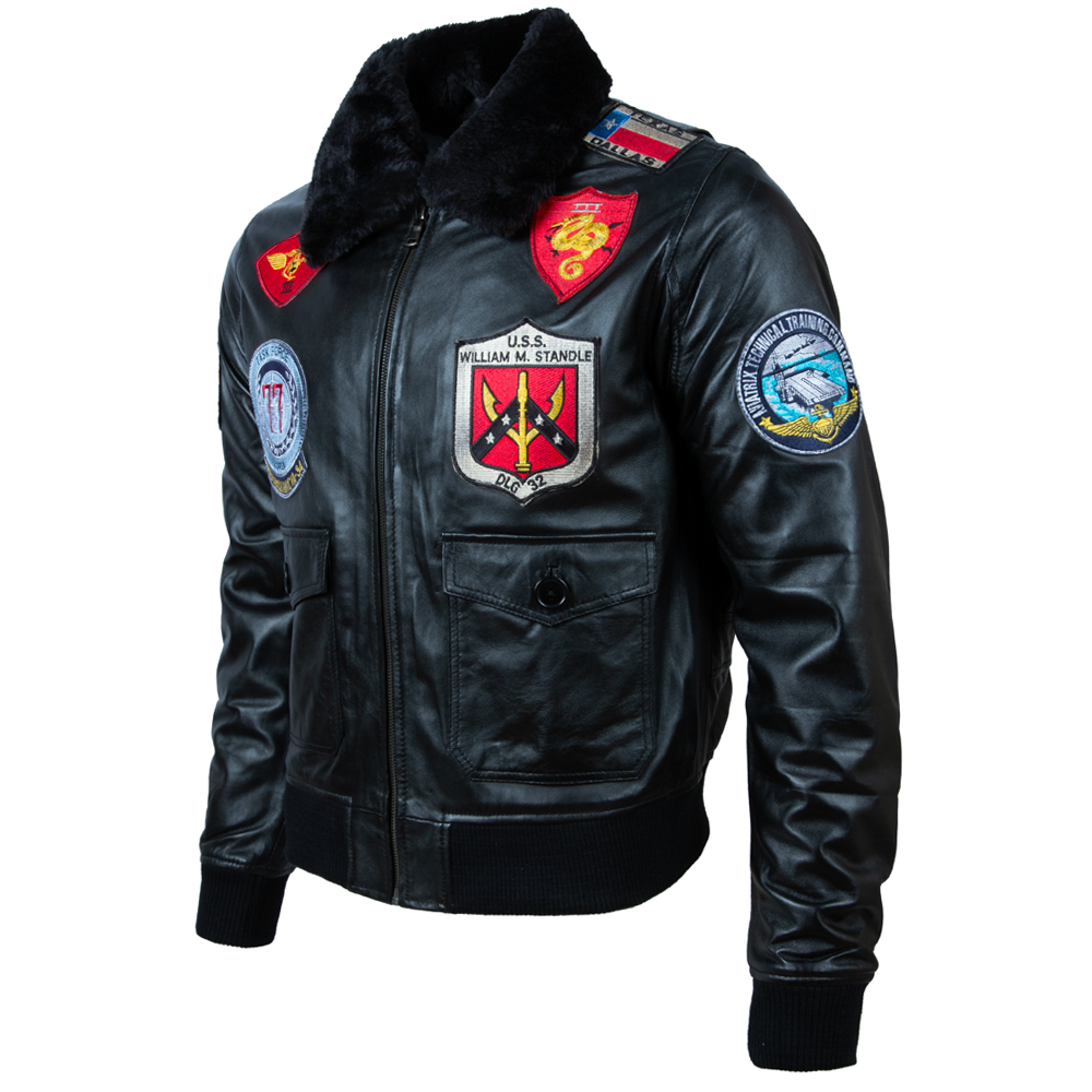 Men's Top Gun Aviator Jacket | Black Leather & Fur