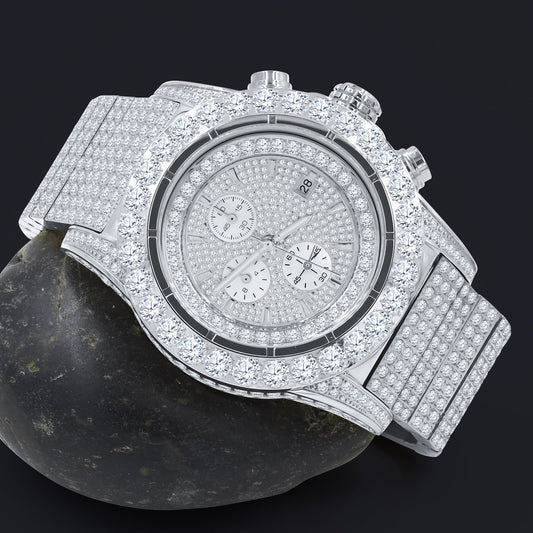 Luxury diamond-encrusted watch on a dark background