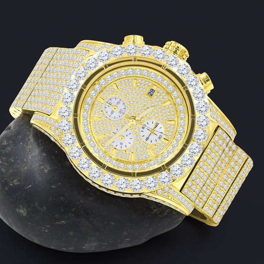 Gold watch with diamond accents on a black background
