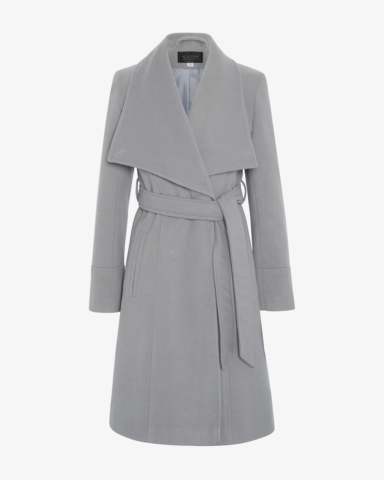 Gray coat with a belt on a white background