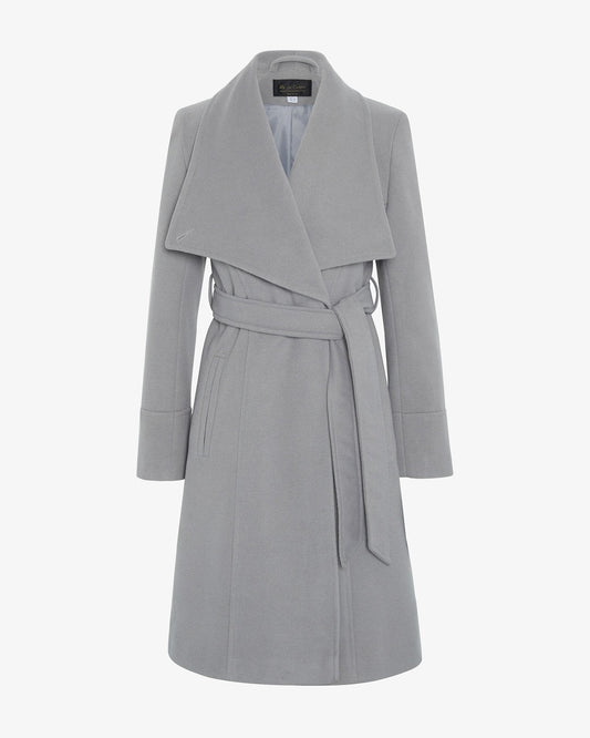 Gray coat with a belt on a white background