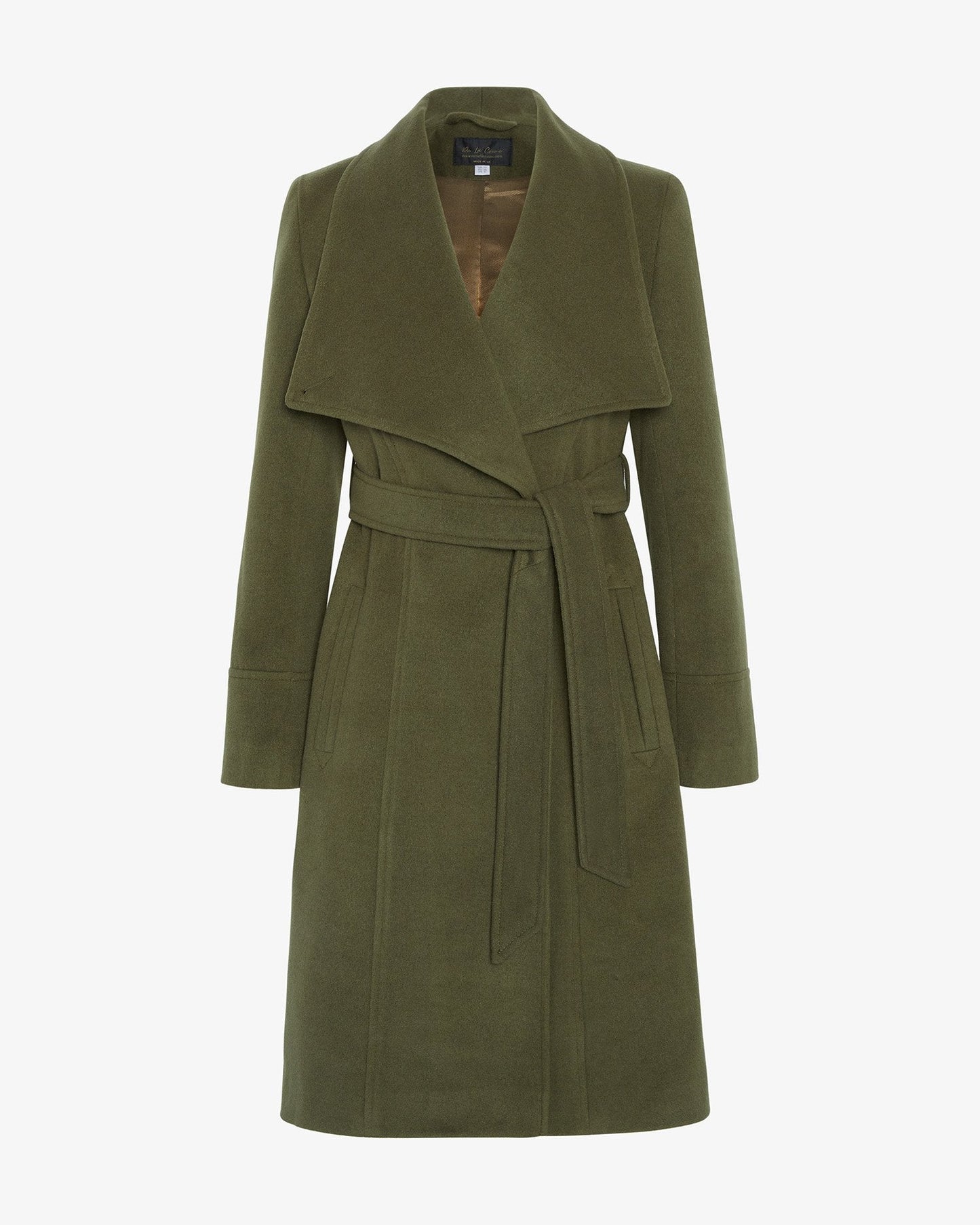 Green coat with a belt on a white background
