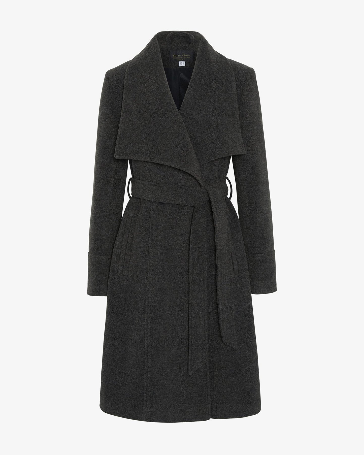 Dark gray coat with a belt on a white background
