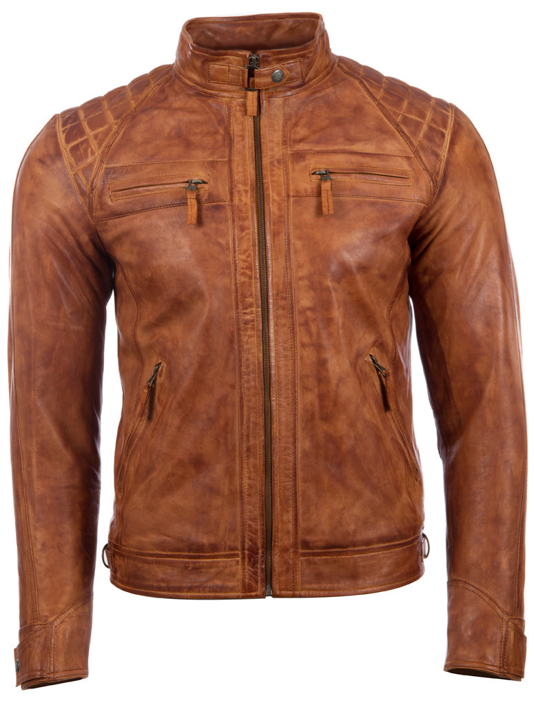 Brown leather jacket on a white background