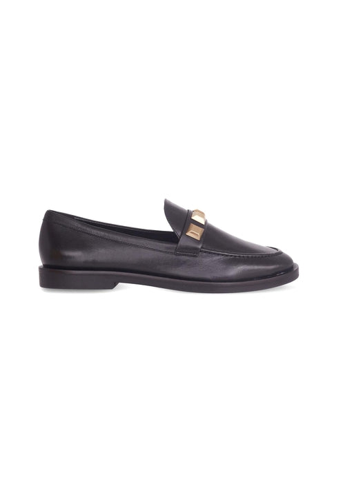 Black loafer shoe on a white background