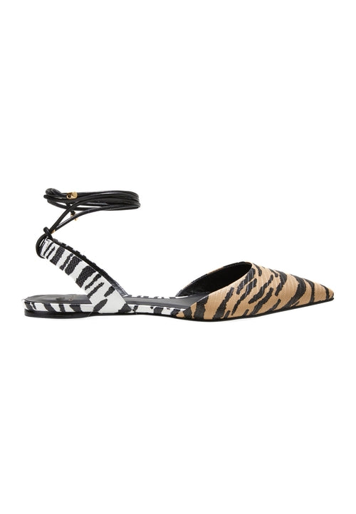 Animal Print Calf Leather Flat Sandals - Pointed Toe