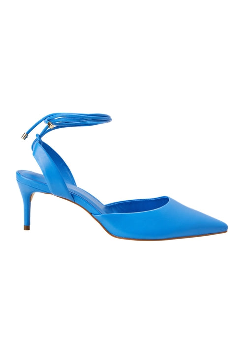 Blue high-heeled shoe on a white background