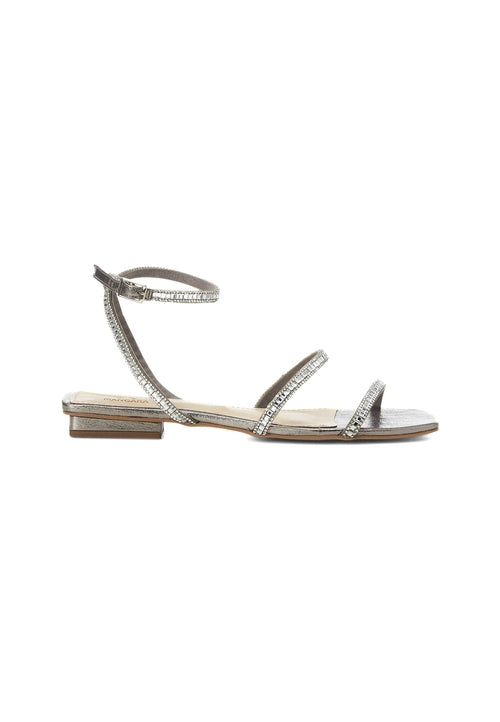Silver sandal with embellishments on a white background