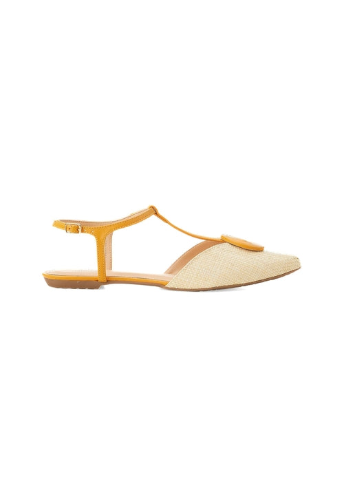 Yellow sandal with a strap on a white background