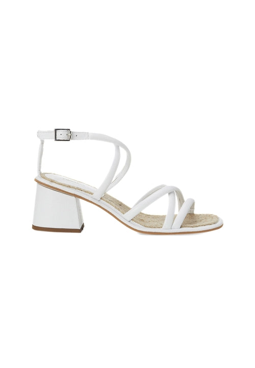 White sandal with block heel on a white background