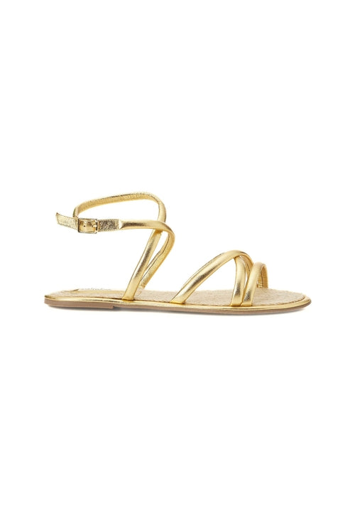 Gold sandal on a white background
