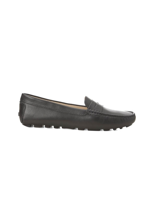 Black loafer shoe on a white background