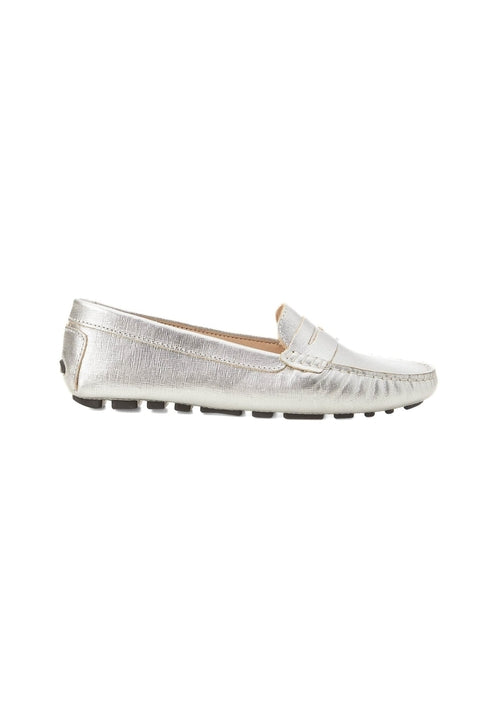 Silver loafer shoe on a white background