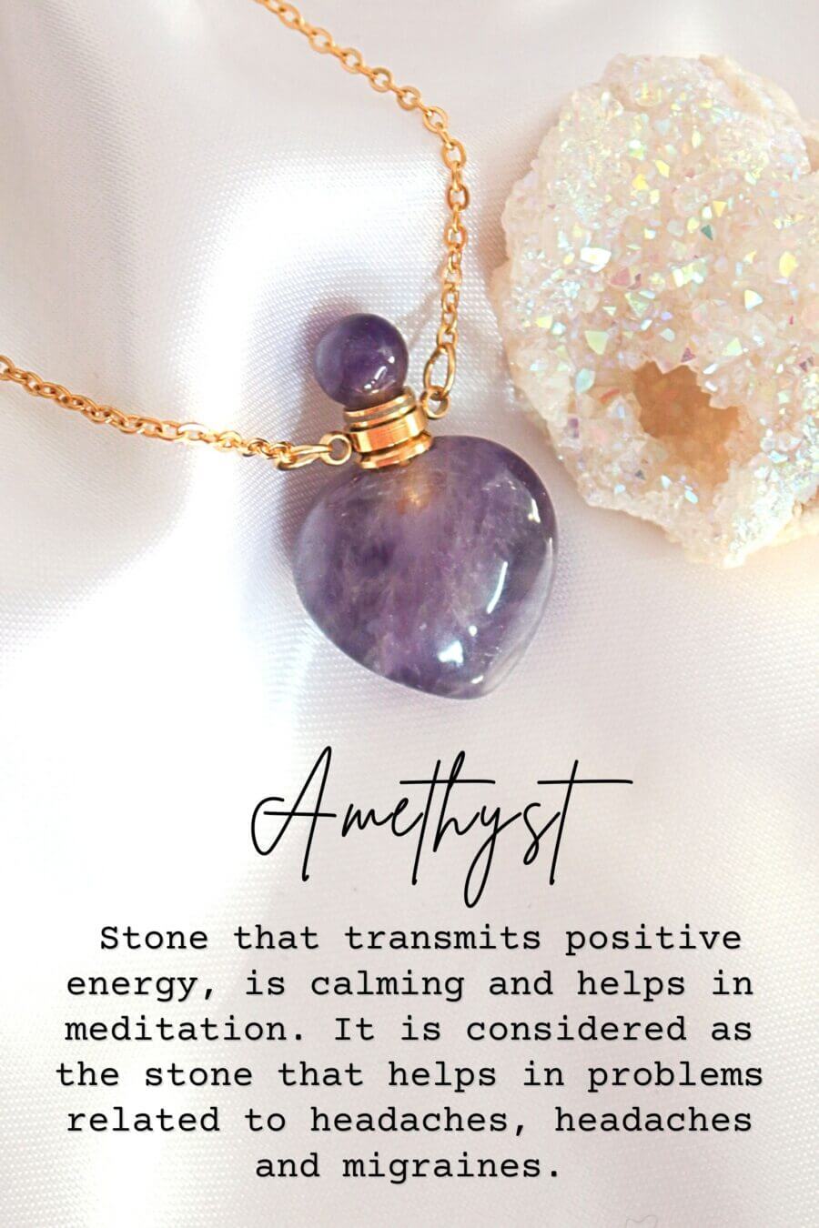 24K Gold Crystal Bottle Necklace - Heart Shaped Natural Healing Crystals Pendant - Style Queenz