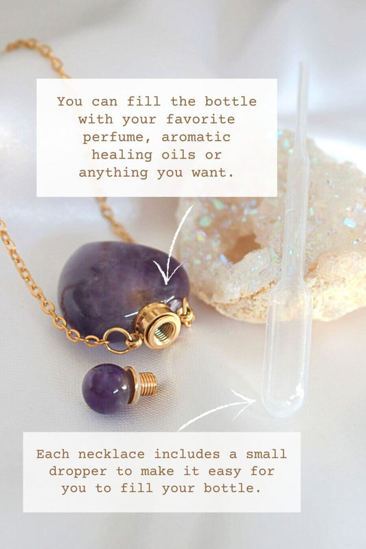 24K Gold Crystal Bottle Necklace - Heart Shaped Natural Healing Crystals Pendant - Style Queenz