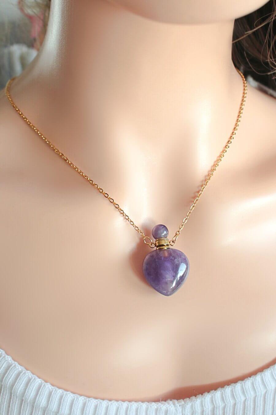 24K Gold Crystal Bottle Necklace - Heart Shaped Natural Healing Crystals Pendant - Style Queenz