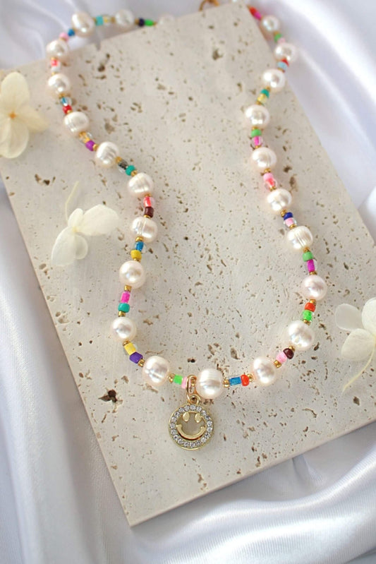 24K Gold Freshwater Pearl & Colorful Bead Choker - Summer Jewelry - Style Queenz