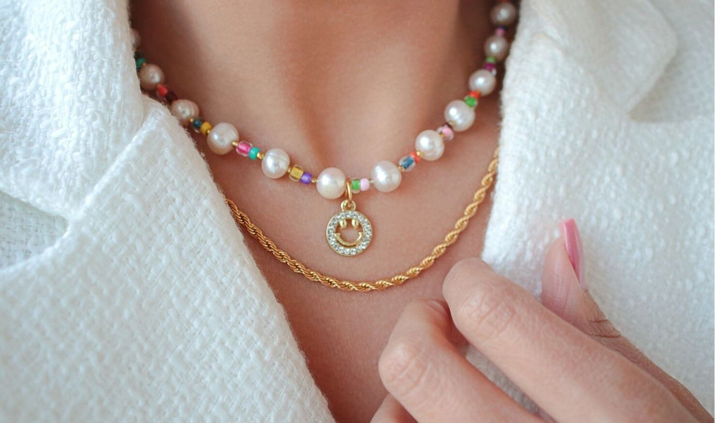 24K Gold Freshwater Pearl & Colorful Bead Choker - Summer Jewelry - Style Queenz
