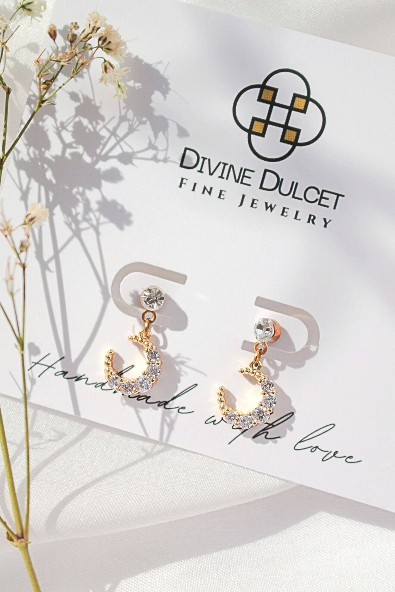 24K Gold Moon Stud Earrings - Cubic Zirconia Celestial Jewelry - Style Queenz