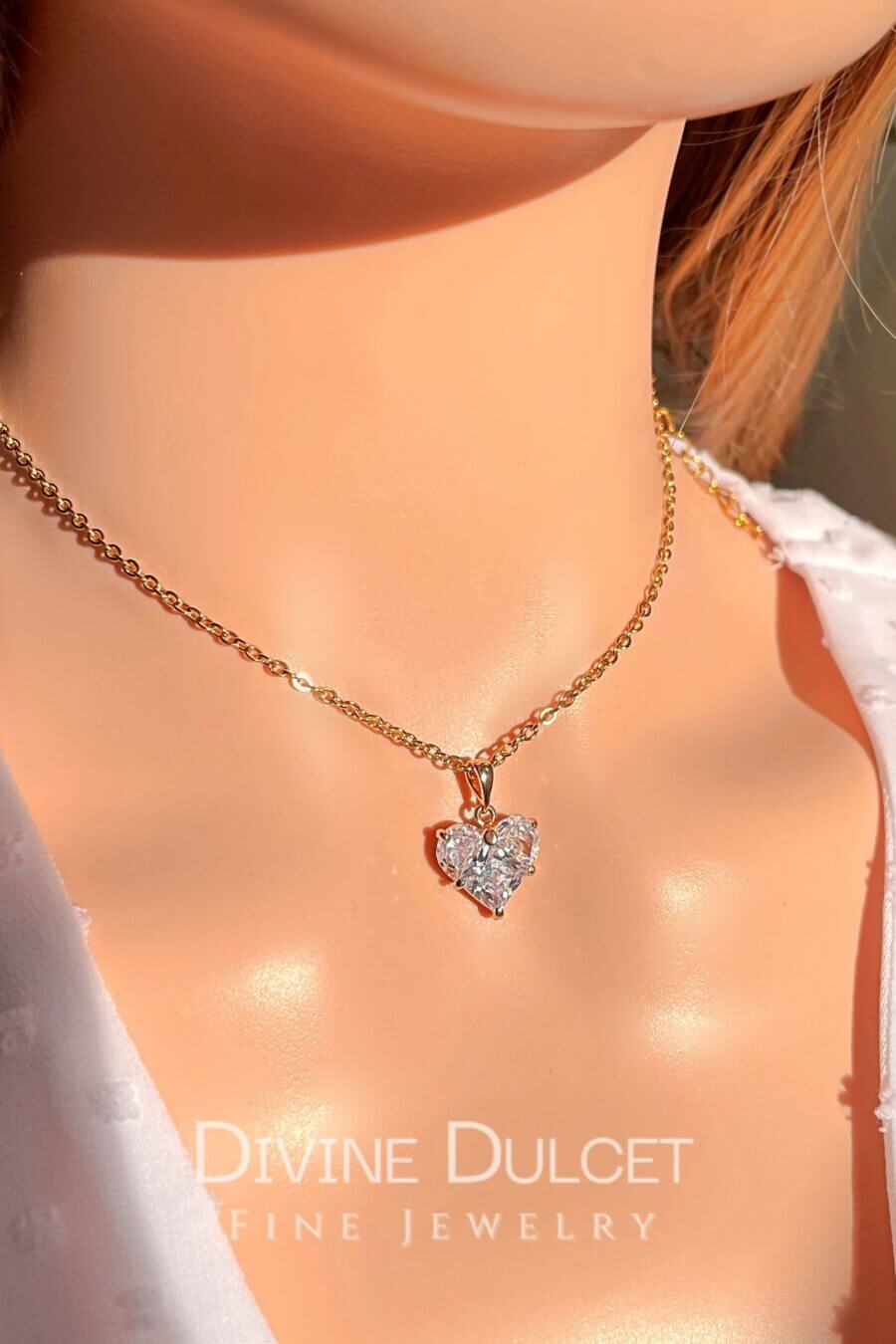 24K Gold Plated Heart Necklace - Cubic Zirconia Diamond Pendant Jewelry - Style Queenz