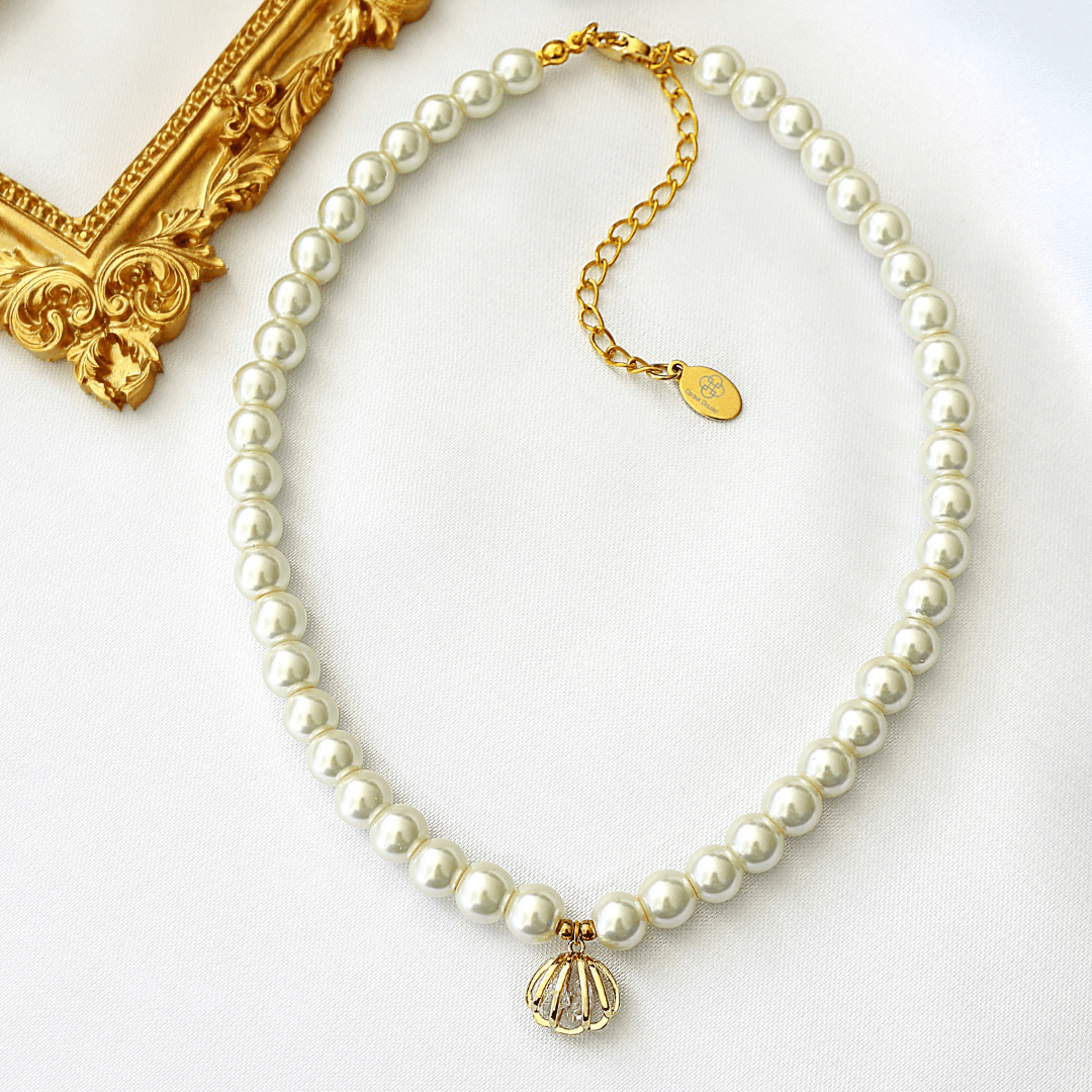 24K Gold Seashell Czech Pearl Choker - Vintage Coastal Necklace Handmade in Europe - Style Queenz