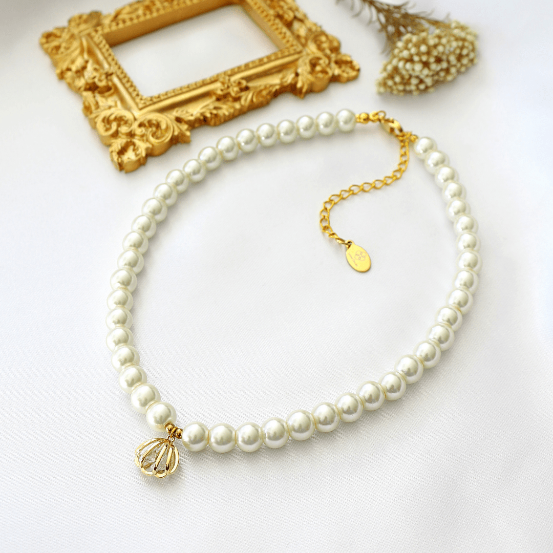 24K Gold Seashell Czech Pearl Choker - Vintage Coastal Necklace Handmade in Europe - Style Queenz