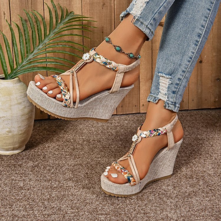 25 Edition Rhinestone Hemp Wedge Sandals - Luxury Designer Footwear - Style Queenz