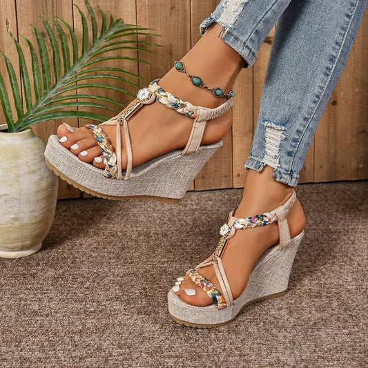 25 Edition Rhinestone Hemp Wedge Sandals - Luxury Designer Footwear - Style Queenz