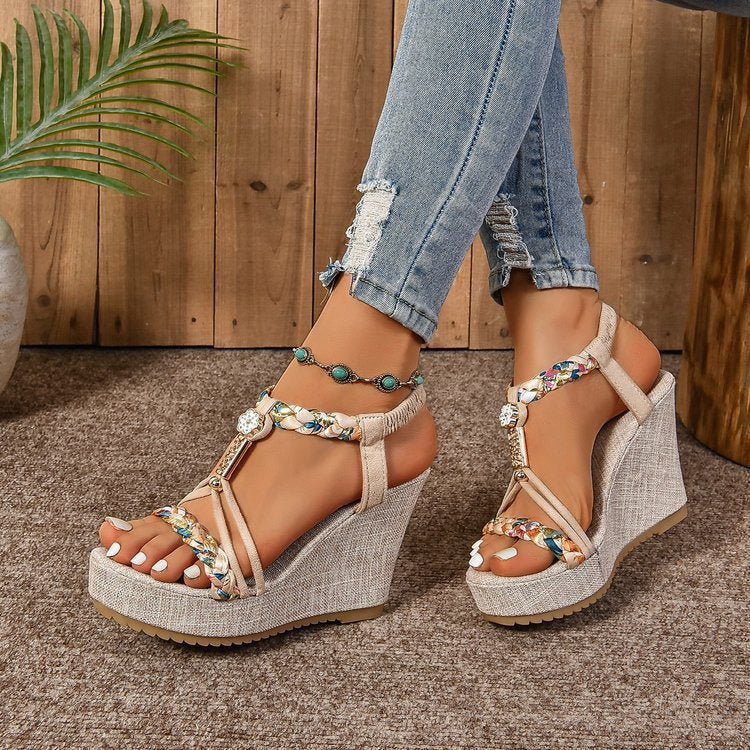 25 Edition Rhinestone Hemp Wedge Sandals - Luxury Designer Footwear - Style Queenz
