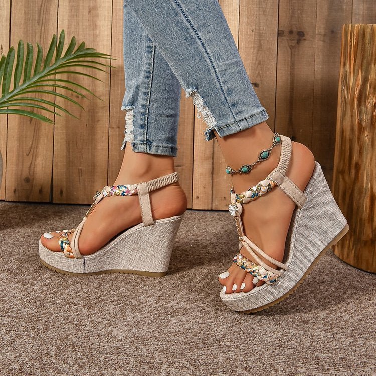 25 Edition Rhinestone Hemp Wedge Sandals - Luxury Designer Footwear - Style Queenz
