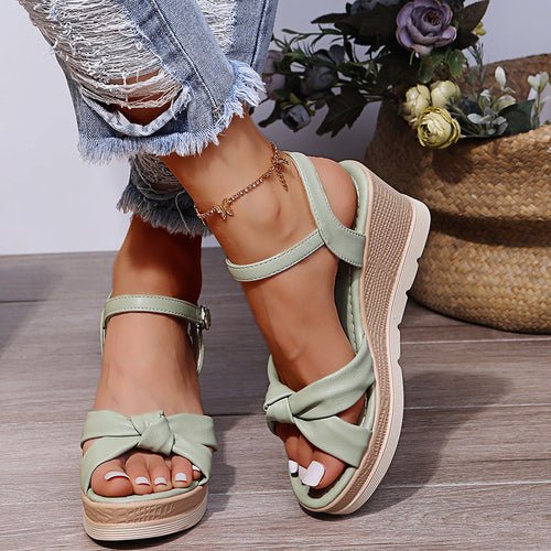 25 Edition White Bow Wedge Heels - Elegant Women's Platform Sandals - Style Queenz