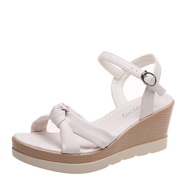 25 Edition White Bow Wedge Heels - Elegant Women's Platform Sandals - Style Queenz