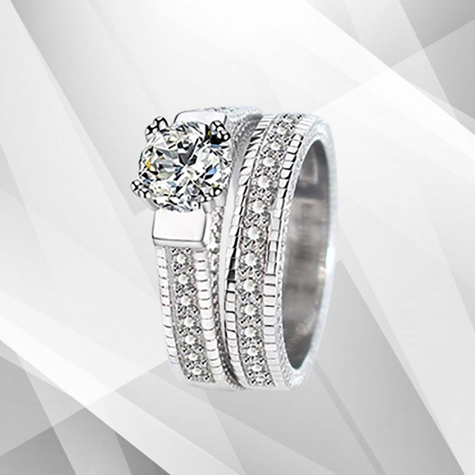 2.50Ct Diamond Bridal Engagement Ring Set - 18Ct White Gold Double Band - Style Queenz
