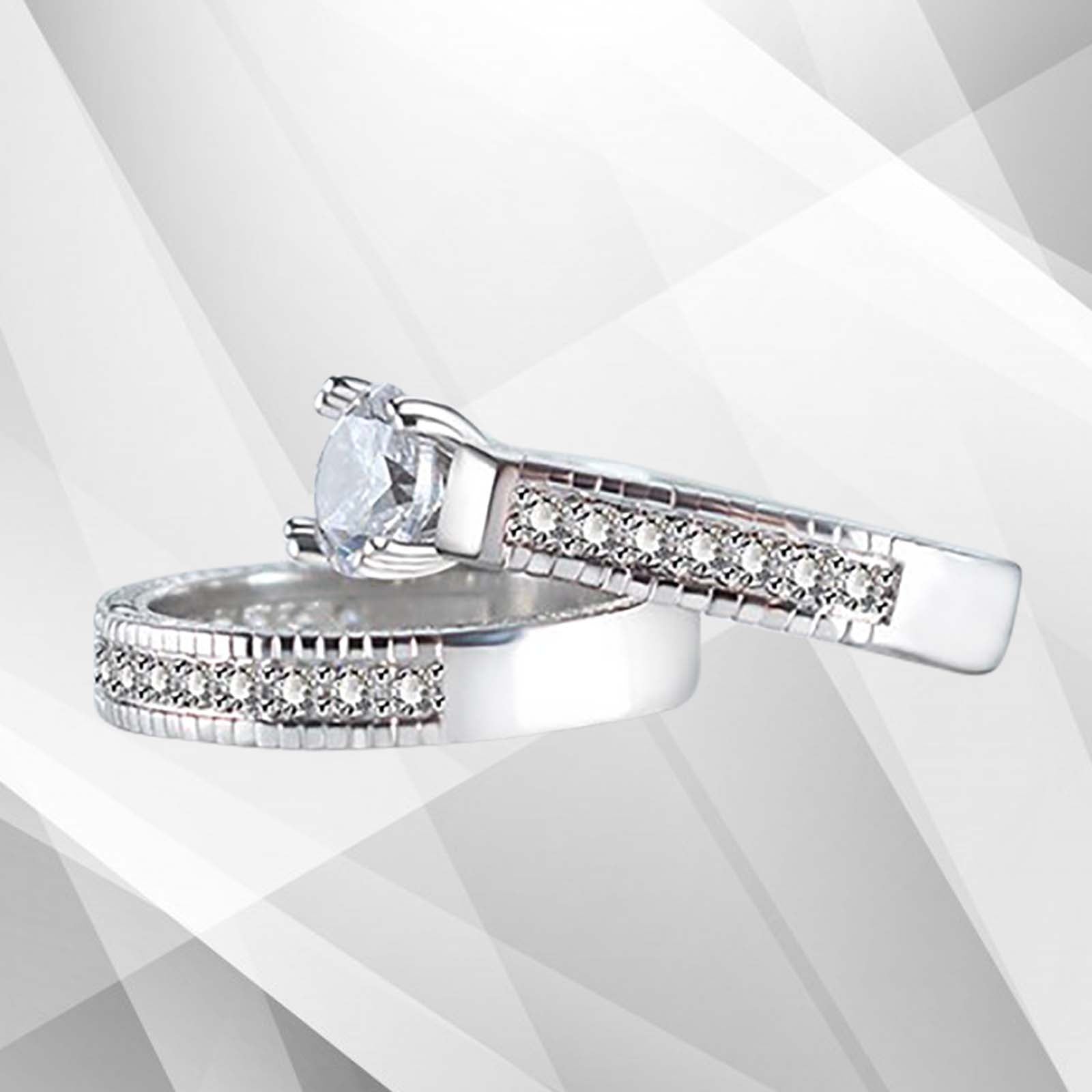 2.50Ct Diamond Bridal Engagement Ring Set - 18Ct White Gold Double Band - Style Queenz