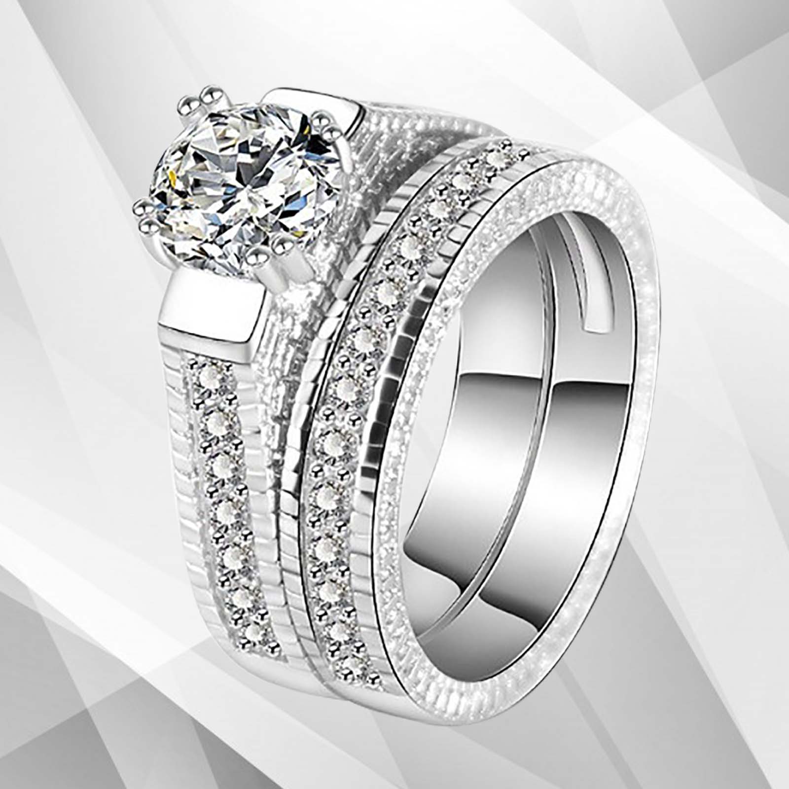 2.50Ct Diamond Bridal Engagement Ring Set - 18Ct White Gold Double Band - Style Queenz