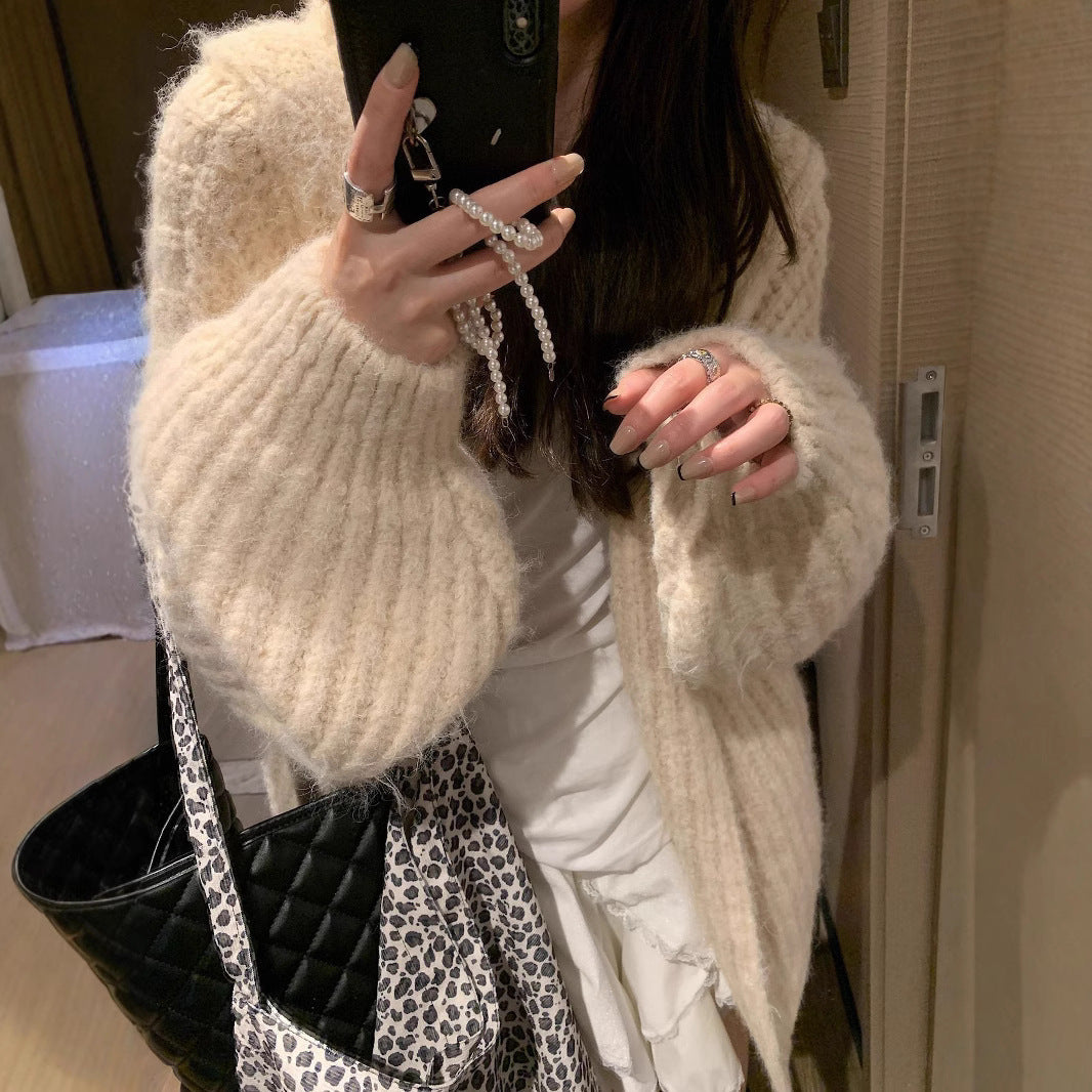 Women's Hooded Cardigan Sweater - Retro Style