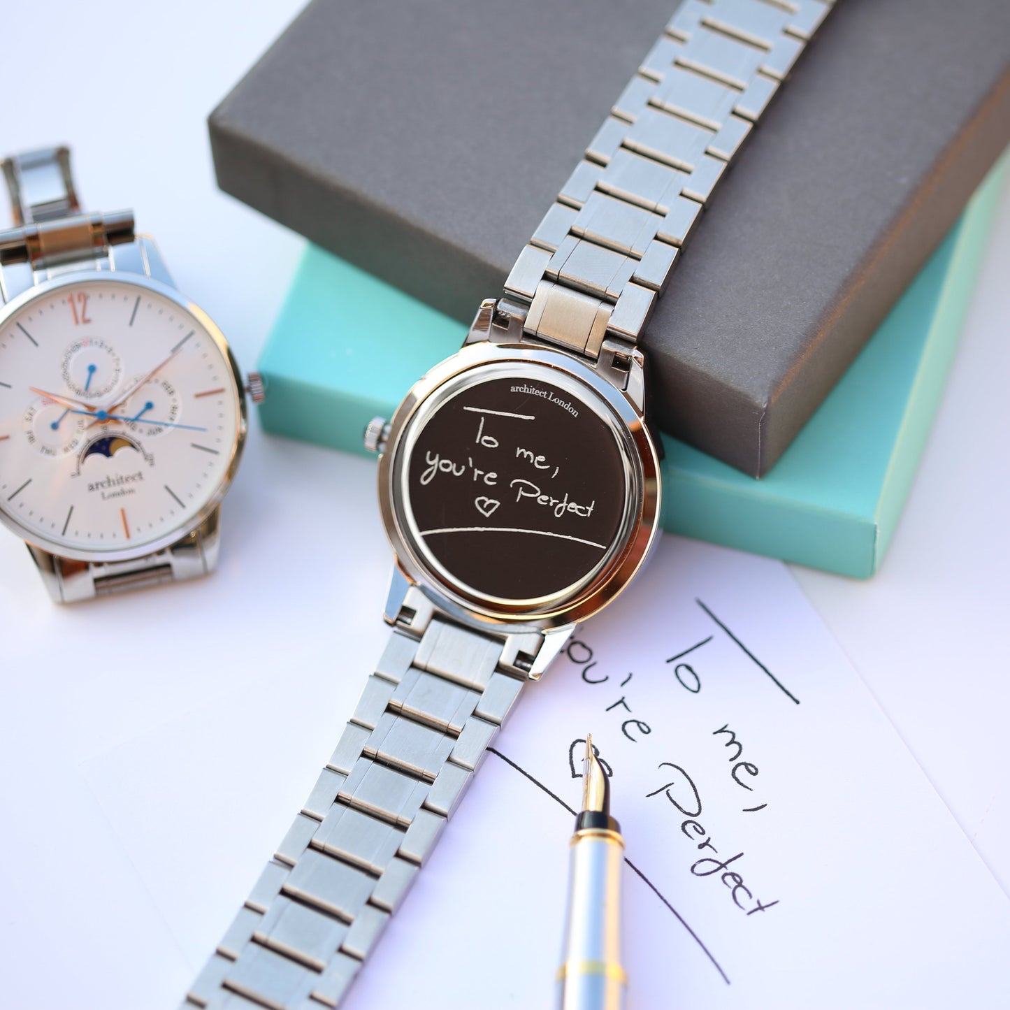 Men's Architect Apollo White Watch Handwriting Engraved