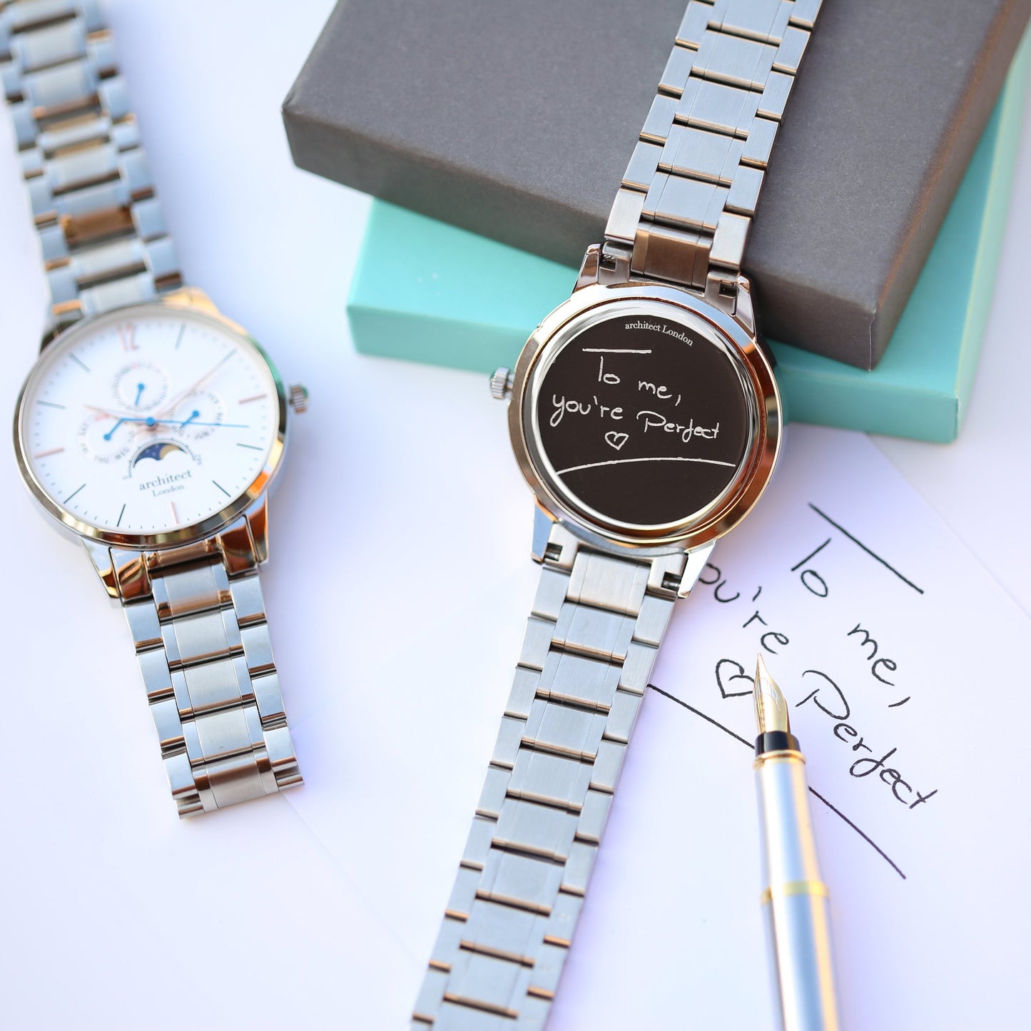Men's Architect Apollo White Watch Handwriting Engraved