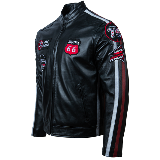 Men's Black Racing Biker Jacket - Sheepskin Leather