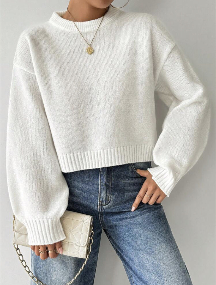 Women's Round Neck Solid Color Knit Sweater