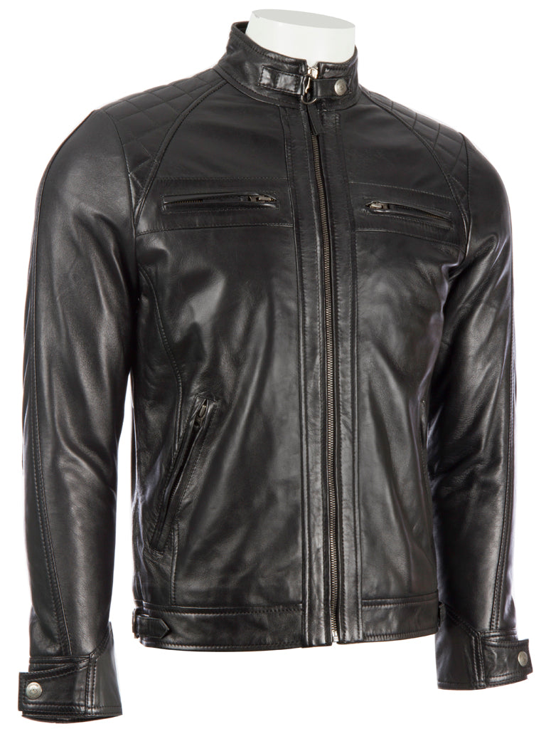 Men's Black Sheepskin Leather Biker Jacket