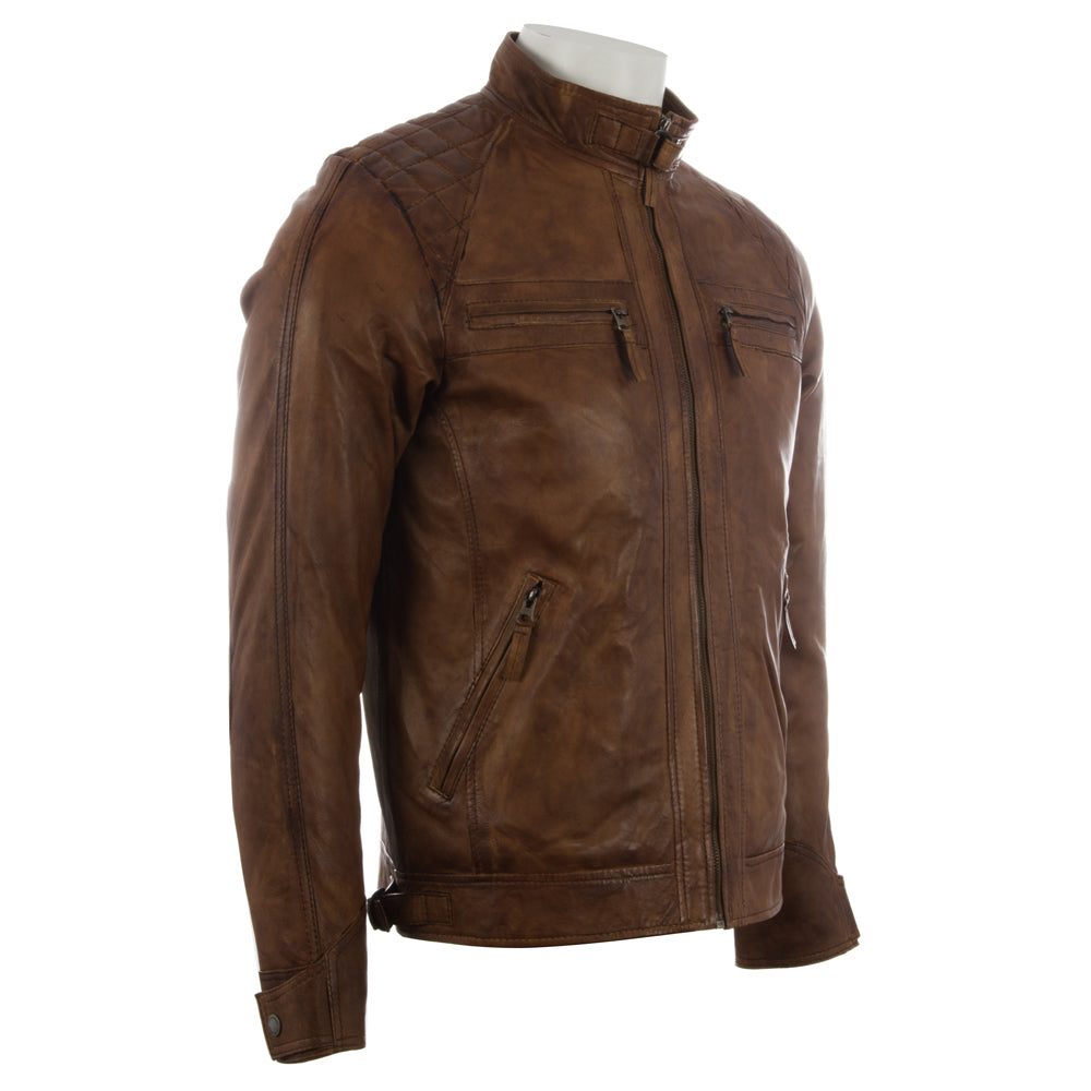 Brown leather jacket on a white background
