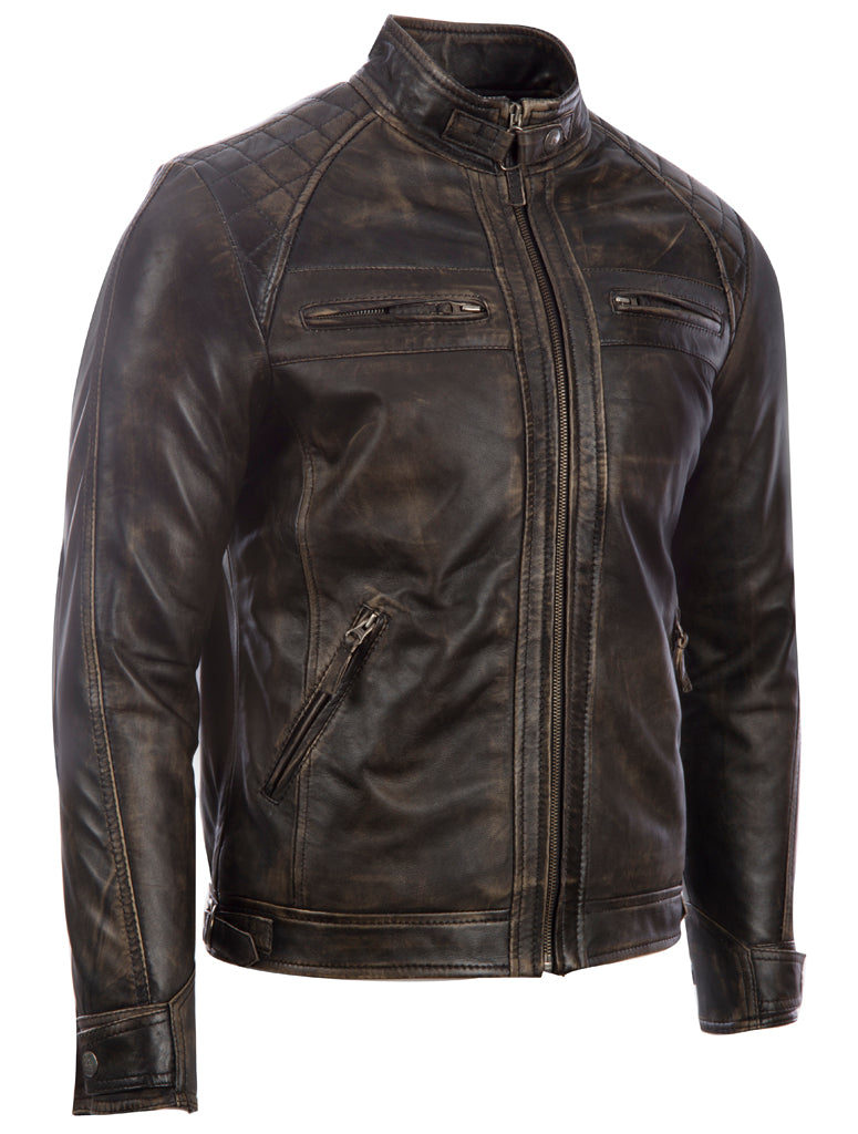 Brown leather jacket on a white background